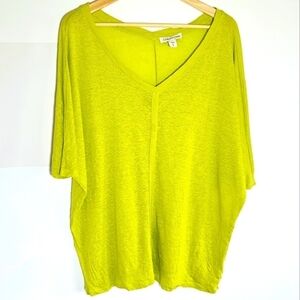 Coldwater Creek 100% Linen Lime Green V-Neck Lightweight Women's Blouse Size XL